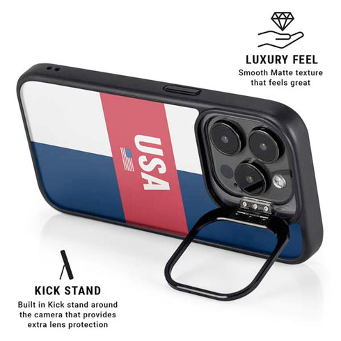 USA Flag Color Block iPhone 15 Pro Kickstand Case